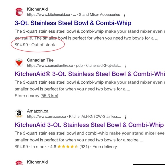 KitchenAid 3-Quart Bowl & Combi-Whip Stand Mixer Attachment - Picture 8 of 9